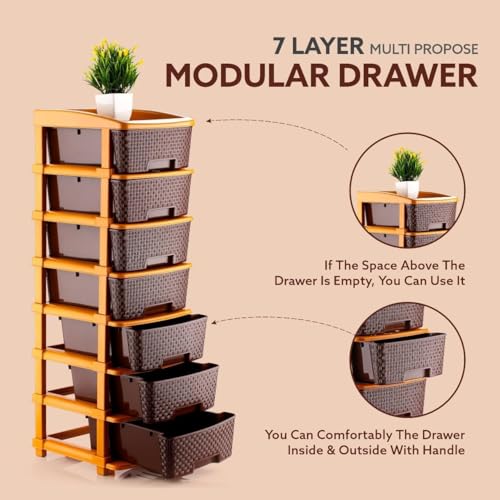 Image of 7XL Plastic Modular Drawer System for Home, Office, Hospital, Parlor, School, Doctors, Home and Kids, Product Dimension When Asembeled (30Cmx37Cmx105Cm) (Chocolate Brown, 7XL)