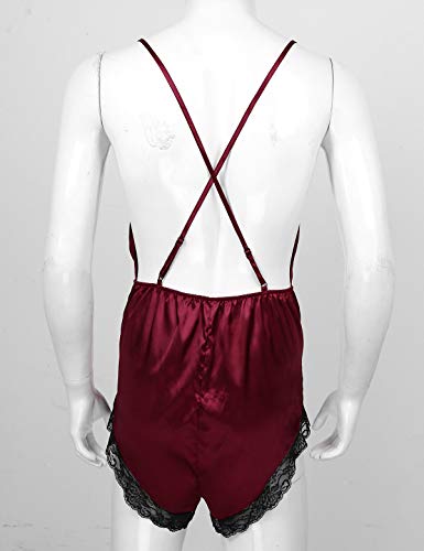 Lejafay Sissy Mens Adult Satin Lingerie Open Back Romper Bodysuit Crossdressing Nightwear Pajamas4