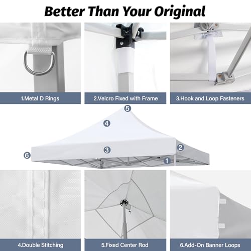 Image of 10x10 Canopy Replacement Top, Heavy Duty Pop Up Tent Cover(Top Only)(White)