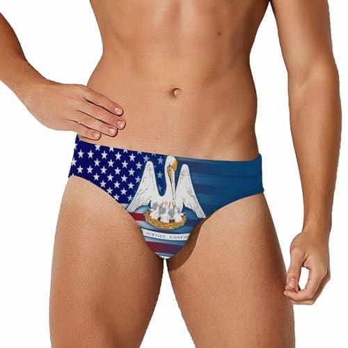 U.S.A and Louisiana State Flag Printed Swim Briefs for Men Sexy Bikini Swimwear Elastic Beach Trunks Bathing Suit