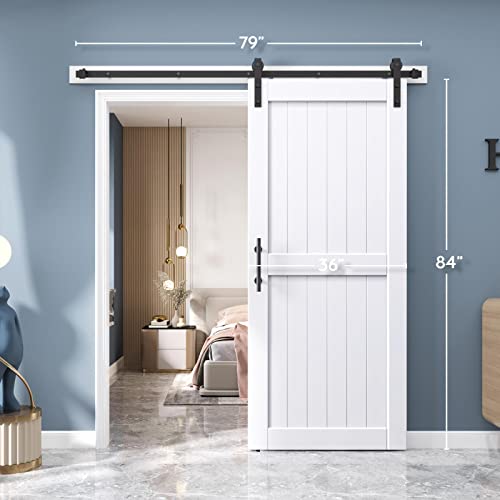 Easelife 36In X 84In Sliding Barn Door With 6.6Ft Barn Door Hardware Track Kit Included,Solid Lvl Wood Slab Covered With Water-Proof & Scratch-Resistant Pvc Surface,Diy Assembly,Easy Install,White #TOP7