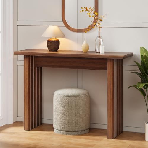 AVZEAR Mid Century Narrow Entryway Console Table 43.3 Fluted Wood Couch Table Behind Sofa Long and Skinny for Living Room Hallway Entrance Foyer Walnut