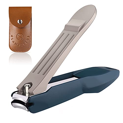 GLAMFIELDS Nail Clipper with Catcher, No Splash Fingernail Toenail Clipper Stainless Steel Nail Cutter Nail Trimmer, Good Gift for Men and Women
