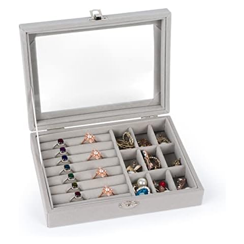 Unaone Jewellery Box for Women, Velvet Jewellery Organiser for Earring Bangle Bracelet Necklace and Rings Storage Clear Acrylic Jewellery Box Earring Holder Cover