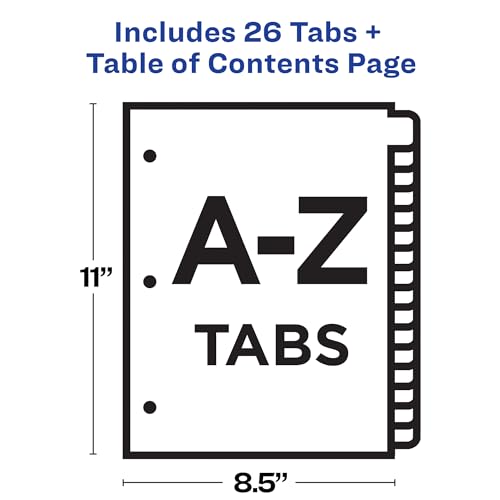 Avery 11125 A-Z Tab Dividers For 3 Ring Binders, Customizable Table Of Contents, Multicolor Tabs, 1 Set thumb #2