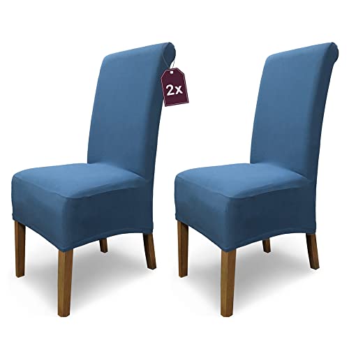 Scheffler Home Stuhlhussen Emma Cottina Blau 2er Set – Elastische