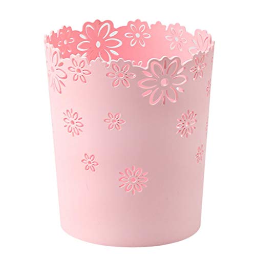 AORNTAE Wastebasket, Hollow Flower Shape Plastic Lidless Wastepaper Baskets Trash Can (Pink, Medium)