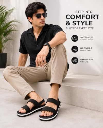 Image of Men's Double Strap Sandals with Soft Footbed, Black