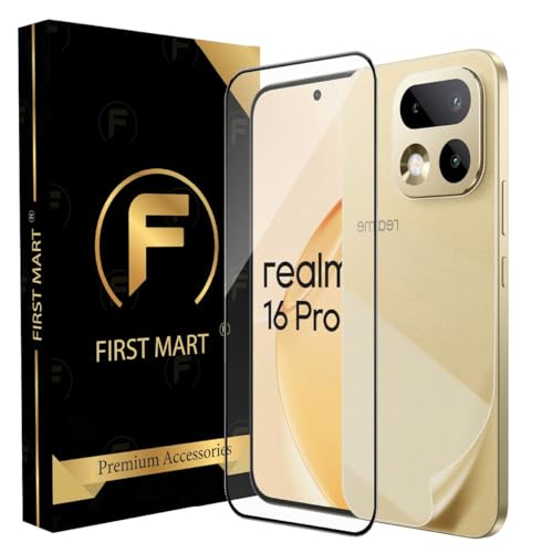 Image of FIRST MART Front Tempered Glass and Back Nano Membrane for Realme 16 Pro with Installation Kit | Edge-to-Edge, Scratch Resistant, Case-Friendly | Black
