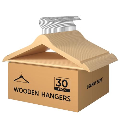 GRANNY SAYS Clothes Hangers for Closet, 30 Pack Wood Hanger, Heavy Duty Wooden Hangers for Coats, Suits, Pants, Natural Wood Color
