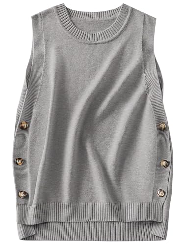 Image of ANRABESS Womens Sweater Vest Summer Sleeveless Crewneck Ribbed Knit Side Button Loose Pullover Tank Tops 2026 Fall Outfits