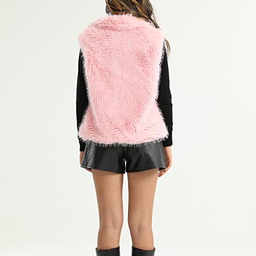 Colete de inverno de pele sintética para mulheres lã felpuda sherpa com capuz gola alta casual quent