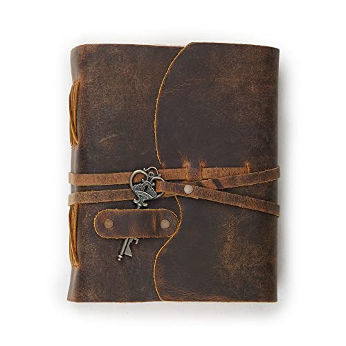 LEATHER VILLAGE Vintage Leather Journal – 200 Handmade Vintage Deckle Edge Paper – Leather bound Journal For Women Men – Vintage Key Closure - Book of Shadows - Cappuccuno Brown - 6X4 inches (A6) - Image 3