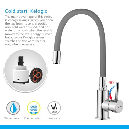 Miniatura 5 de Grifema Irismart - Grifo Monomando Cocina, Mezclador De Fregadero Con Caño Flexible, Cromo Gris Plata , 3 8 De Pulgada Exclusivo En Amazon