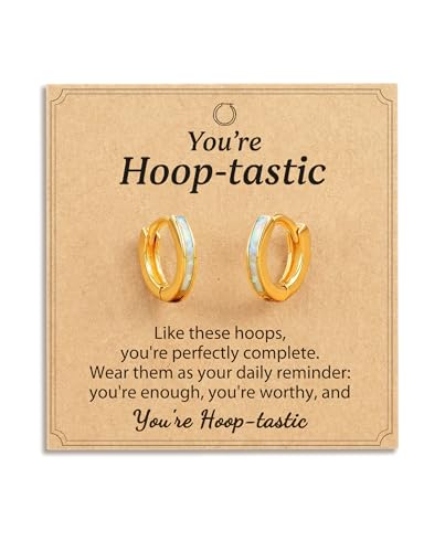 14K Gold Hoop Opal Earrings for Women,...