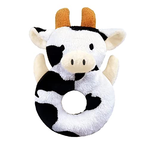 Image of Doindute Baby Cow Soft Rattle Toy, Dairy Cattle Plush Infant Shaker Rattle Easy-Grasp Stuffed Animal Toy, Gifts for Newborns Babies Toddlers Boys Girls, Orange Horns, 6 Inches