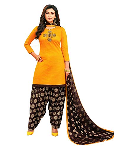 ladyline Ready to Wear Kora Silk Handwork Salwar Kameez Suit with Patiala Salwar with Jacquard Dupatta (Size_42/ Gold)