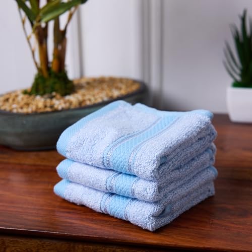 Image of Bamboo Soul Bamboo Face Towel | Ultra Absorbent & Super Soft | 30 x 30 cm - 550 GSM | Pack of 3 (Sky Blue)