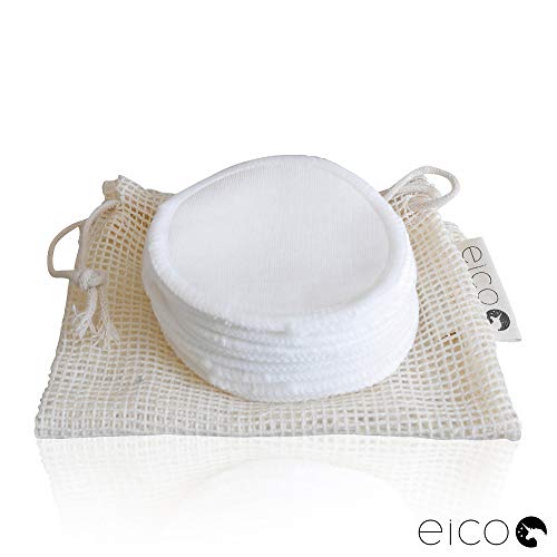 eico Makeup Entferner Pads - 12er Abschminkpads Set - Reinigungspads aus Bambus waschbar und wiederverwendbar - Wattepad Alternative - Mit Wäschenetz Cover