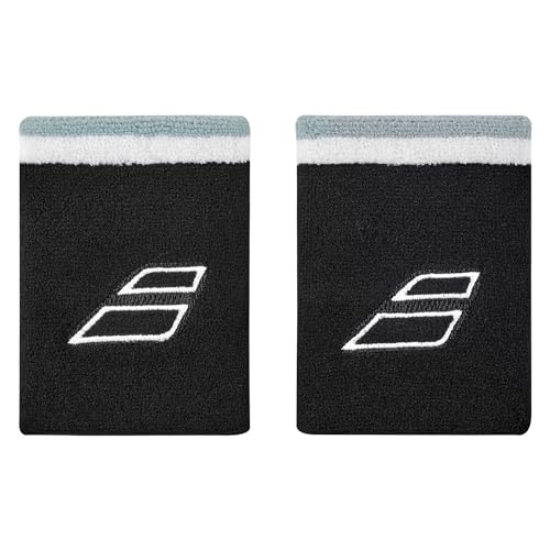Babolat - Schweißband Modell Terry Jumbo Wristband, Schwarz/Weiß, Einheitsgröße, Schnelle Schweißaufnahme, Breite: 10,5 cm, Sportzubehör