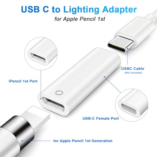 Image of ZORBES Charging Adapter for Pencil 1st Gen Type C to Light-ing Adapter, Type C Female to Light-ning Female Adapter, Support Bluetooth Connectivity, Plug and Go, with Light Indicator