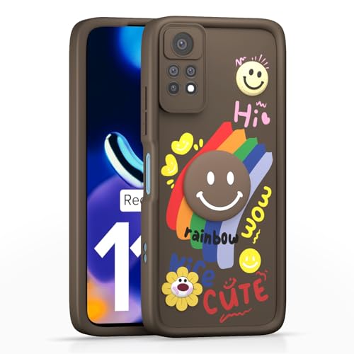 Image of Pikkme Back Cover for Redmi Note 11 Pro /Redmi Note 11 Pro Plus 5G | Soft Silicone| Cute Rainbow Smile & 3D Cartoon Flower Design | Shockproof Raised Camera Protection Bumper Case (Brown)