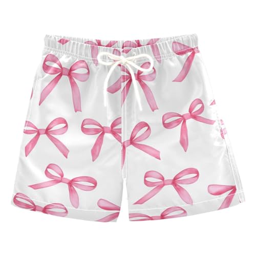 ALAZA Pink Bows Boys Swim Trunks Quick Dry Toddler Boys Swim Board Shorts Swimwear M