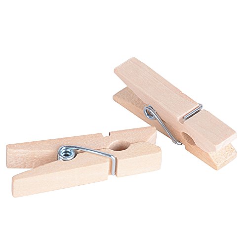 AONER 100pcs (3.5 * 0.7cm) Mini Pinzas de Madera Natural de Fotos Ropa para Celebración Boda Papel Fotográfico Clips de Artesanía Cover