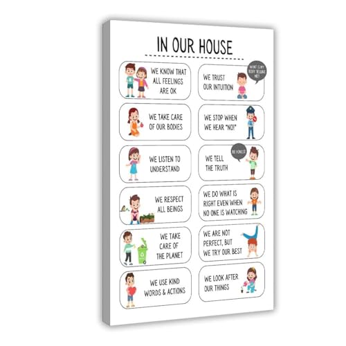 YFET Positive House Rules For Kids Family Art Wall Decor Posters Classroom Therapy Room Gifts Frame 12x18inch
