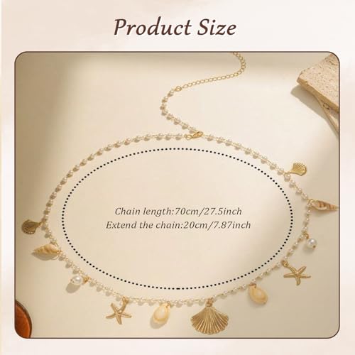 Image of TecoKart Waist Chain for Women with Shell & Starfish Charms - Sexy Belly Chain for Saree, Bikini, Crop Tops, Beachwear & Festival Outfits - Adjustable Body Chain in Gold