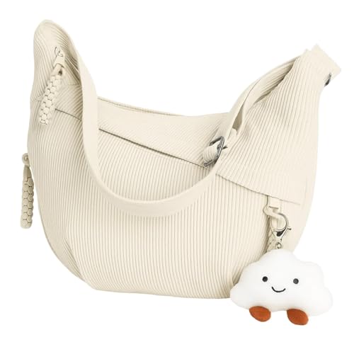 OhebEsx Halbmond Crossbody Bag aus Cord für Damen, praktische Umhängetasche und lässige Schultertasche, Hobo Halfmoon Bag mit verstellbarem Tragegurt, ideale Bauchtasche für den täglichen Gebrauch