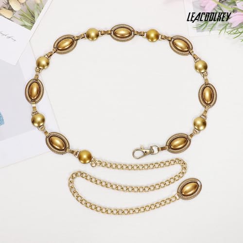 LEACOOLKEY Western Metal Chain Belt for Women Boho Decorated Waist Belt for Dresses Jeans Pants, Gold4