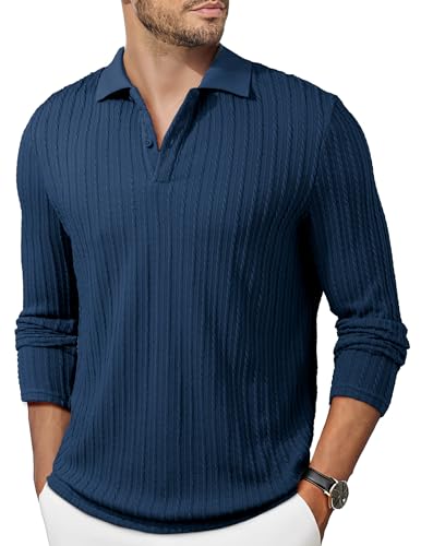 Image of JMIERR Mens Casual Polo Shirt Summer Short Sleeve Vacation Button Beach Knit Stretchy Golf Shirts