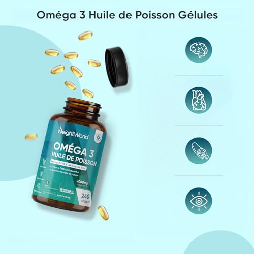Omega 3 Huile de Poisson Pure et Complexe Probiotique Premium 20 Souches