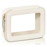 Prite Clear Makeup Bag Cosmetic Organizer Case Waterproof Travel Toiletry Bag Skincare Pouch with Golden Zipper(Beige)