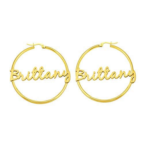 Brittany Personalized Name Hoop Earrings for Women Unique Birthday Thanksgiving Day Christmas Gifts for Friends Mom Sister Daughter 18K Gold Plated Name Jewelry for Teens
