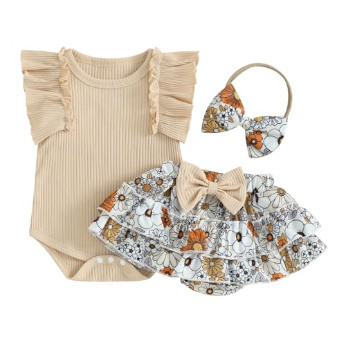Image of Kupretty Baby Girl Clothes Cute Summer Infant Outfits Ruffle Sleeveless Knit Romper + Floral Bow Bloomers Shorts + Headband