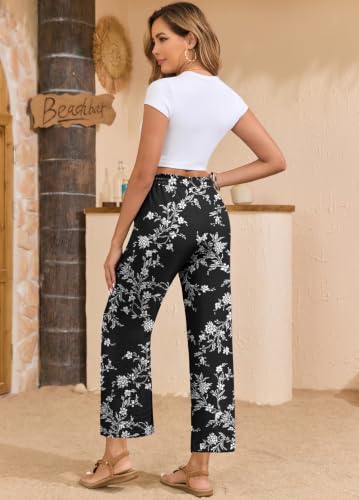 Image of EDUWU Women Casual Pants Loose High Waist Cropped Palazzo Beach Pants Summer Outfits 2026 Trendy