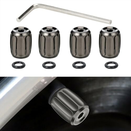 Lot de 4 valves de pneu antivol en alliage d'aluminium avec outil, anti-poussière pour voitures, motos et vélos, protège contre la saleté et le vol