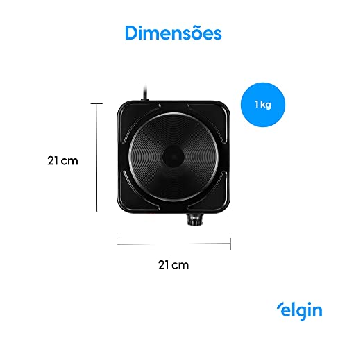Elgin, Fogão Elétrico Portátil Cooktop de Mesa, 1 Boca, 5 opções de temperatura, 1000W, Preto, 110V glide