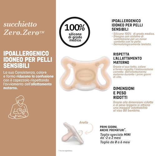 Image of Suavinex Zero Zero Silicone Baby Pacifier w /SX Pro Physiological Pacifier Nipple (0-6M), 2Pk, Medium
