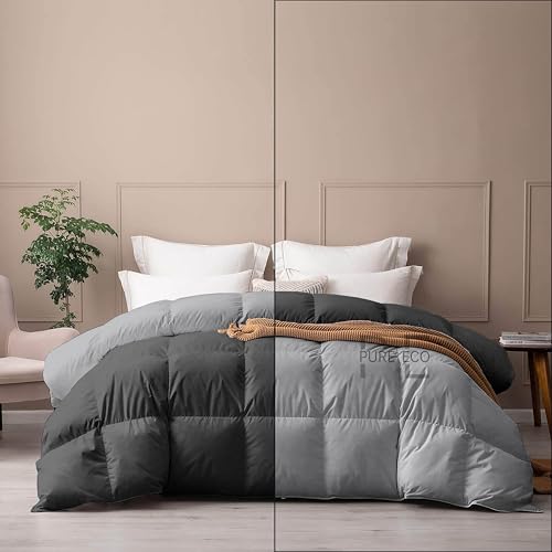 Image of PURE ECO Reversible 300 GSM Comforter Double Bed Size - Luxury & Soft Microfiber 300 GSM Comforter for Winter - Duvet /Blanket Double Bed (90 inchX100 inch) - Dark Grey /Silver Grey Color