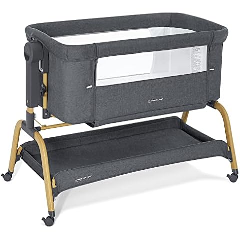 ANGELBLISS 3 in 1 Baby Bassinet, Rocking Bassinets Bedside Sleeper with Comfy Mattress and Wheels, 6 Height Adjustable Easy Folding Portable Bedside Crib for Newborn Infant Cover
