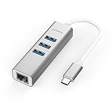 Omars USB-C to 3-Port USB 3.0 Hub with Ethernet Adapter for USB Type-C Devices Including MacBook 2016, ChromeBook Pixel and More (Silver Aluminum)