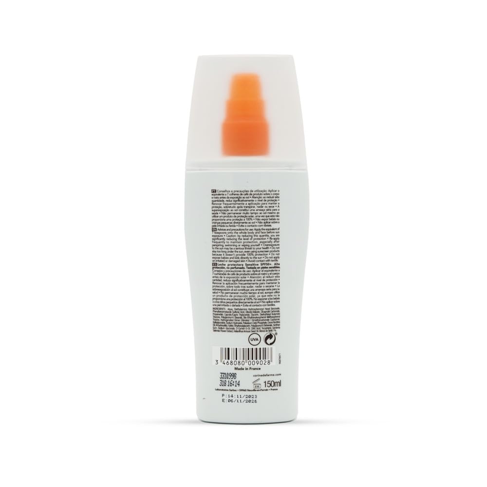 Corine de Farme - Lait Protecteur SPF50+ Sensitive - Haute Protection Solaire Visage et Corps - Monoï de Tahiti - Hypoallergénique - Peaux Sensibles - 150 ml - Fabrication Française (Lot de 2)