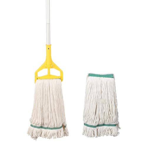 OFO Loop-End String Mop, Heavy Duty Commercial Industrial Mop with Extra Mop Head Replacement, 59 inch Handle for Floor Cleaning
