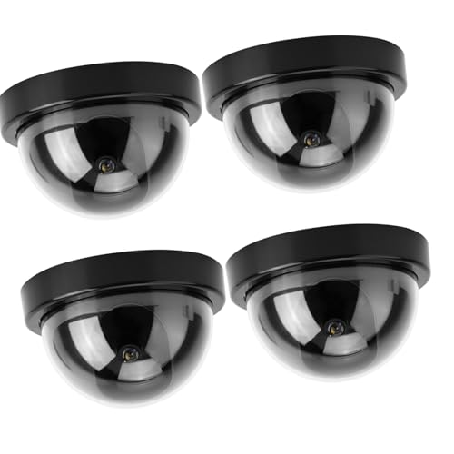Walmeck Cámara Ficticia del Hemisferio Falso con Luz LED 4pcs para Seguridad (Negro)