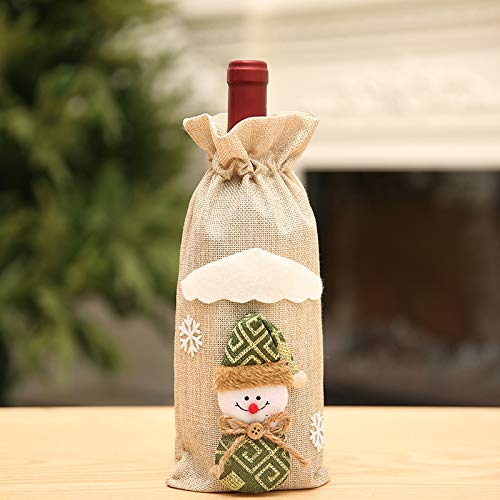 Genecic Funda Navideña para Botellas de Vino Bolsas para Botellas de Vino Fundas para Botellas de Champán Bolsas para Decoraciones de Mesa de Fiesta de Navidad (Beige)