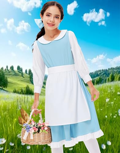 Deerose Adult Kids Blue Dress Halloween Princess Long Sleeve Dresses Maid Beauty Clothes2