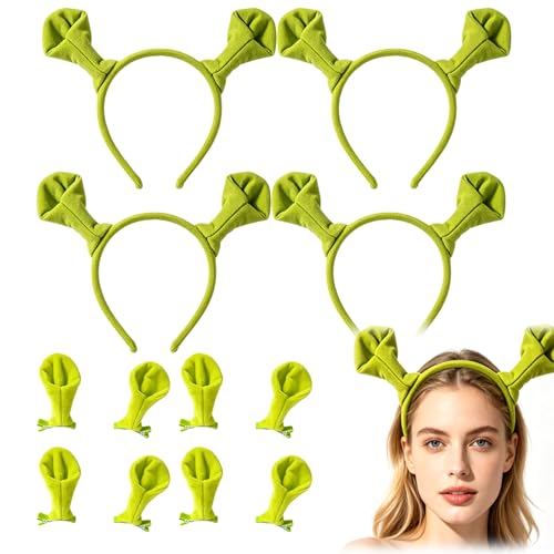 GxouQcn Ogre Ears Green Fascinator 12 Pcs Hair Band Set for Halloween Costume Parties and Photo Shoots Includes Four Headbands and Eight Hair Clips